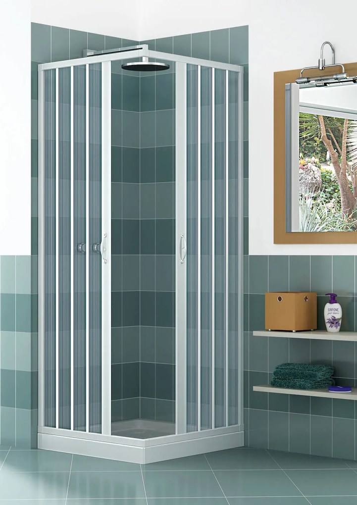 Box Doccia Angolare 75x75 cm 2 Ante a Soffietto in PVC H185 Caldoni Manen Bianco...