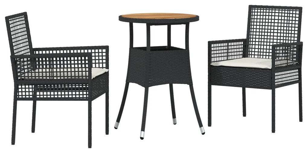 Set da pranzo da giardino 3 pezzi nero polyrattan