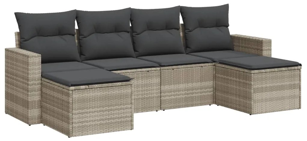 Set divano da giardino 6pz con cuscini grigio chiaro polyrattan