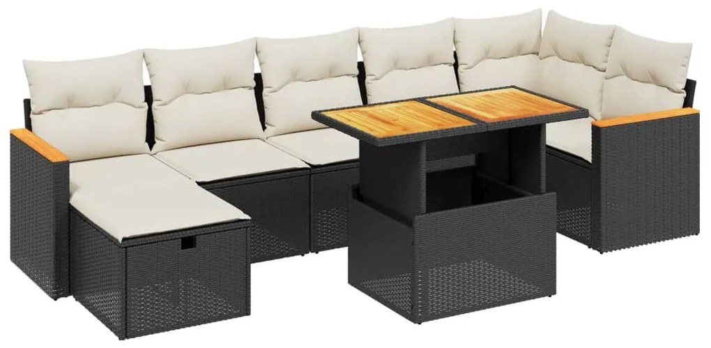 Set divani da giardino con cuscini 8 pz nero in polyrattan