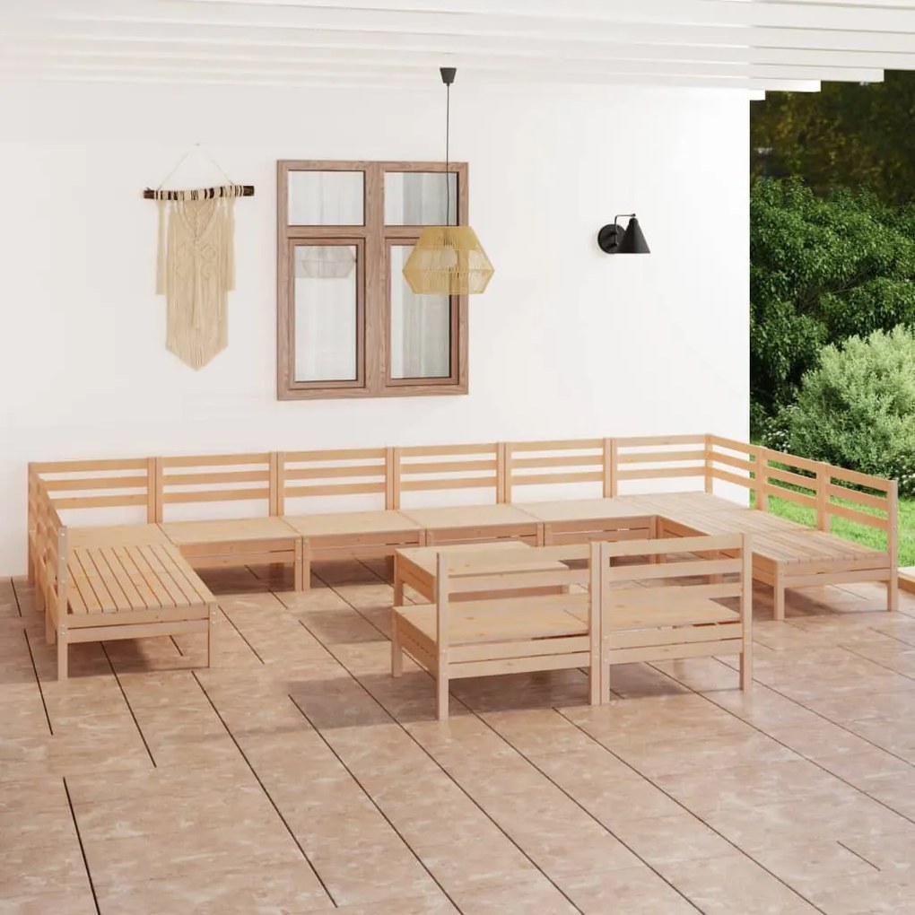 Set Salotto da Giardino 13 pz in Legno Massello di Pino