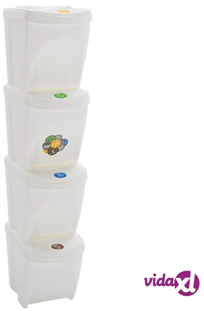 vidaXL Contenitori Impilabili Rifiuti 4 pz Bianco 100 L Polipropilene