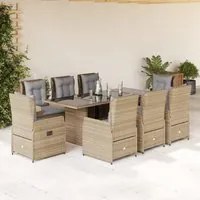 Set da Pranzo da Giardino 9 pz con Cuscini Beige in Polyrattan 3262788