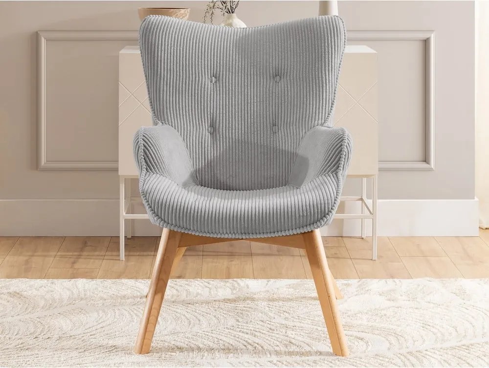 Poltrona grigia con rivestimento in velluto a coste Niko – Ropez