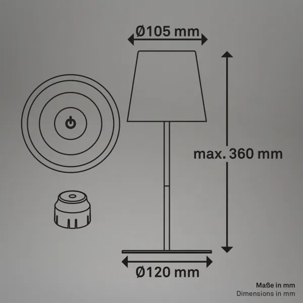 Briloner 7510013 - Lampada da tavolo dimmerabile LED RGB CALIDA, 2,5 W/5 V, IP44, batteria 1200 mAh, finitura bronzo