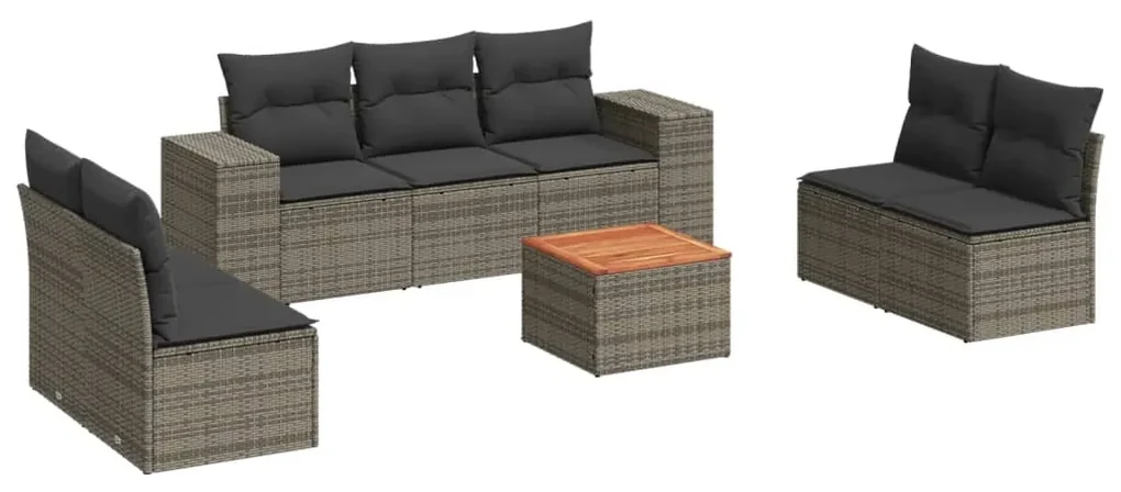 Set divano da giardino 8 pz con cuscini grigio in polyrattan