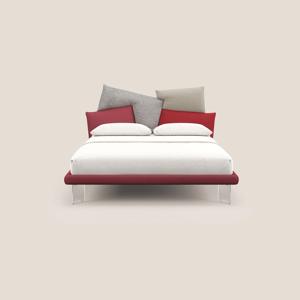 Rebus letto imbottito dal design moderno con piedi trasparenti in plexiglass