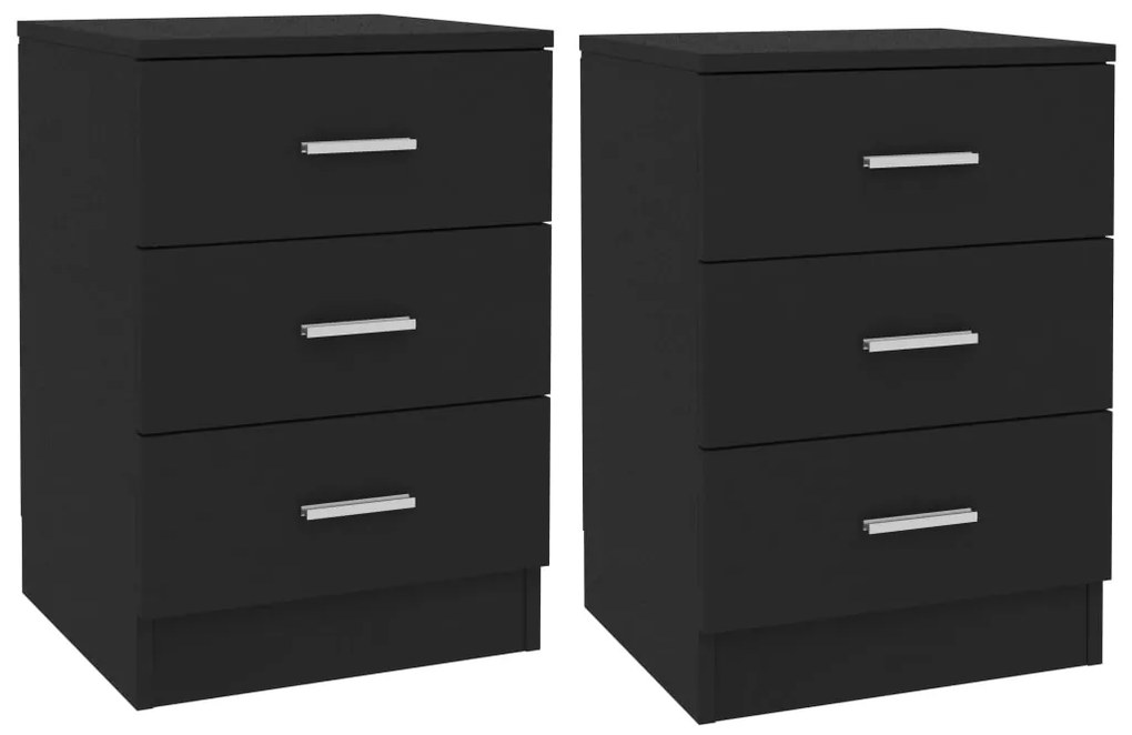 Comodini 2 Pz Neri 38x35x56 Cm İn Legno Ingegnerizzato /