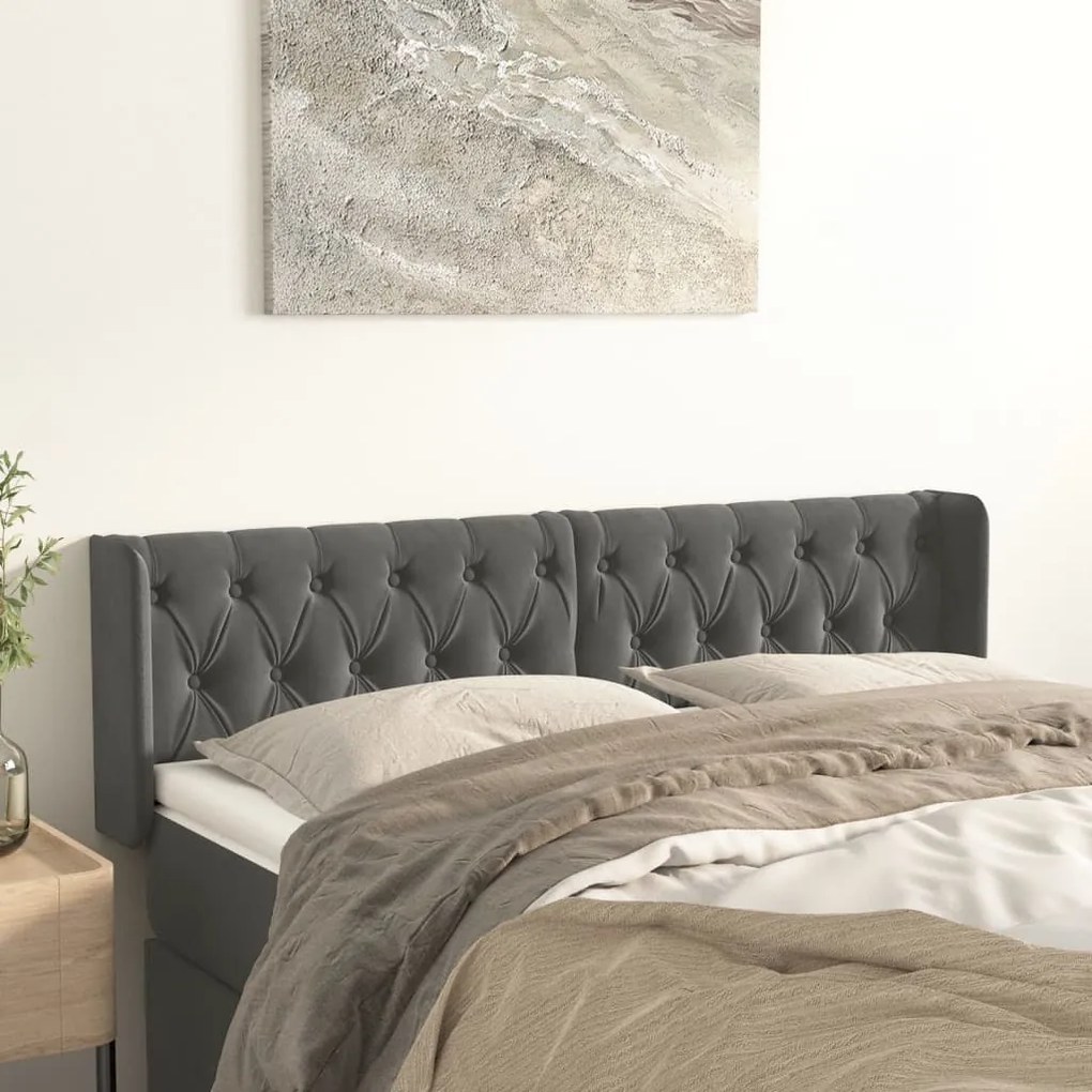 Testiera Ad Orecchio Grigio Scuro 163x16x78/88 Cm İn Velluto /