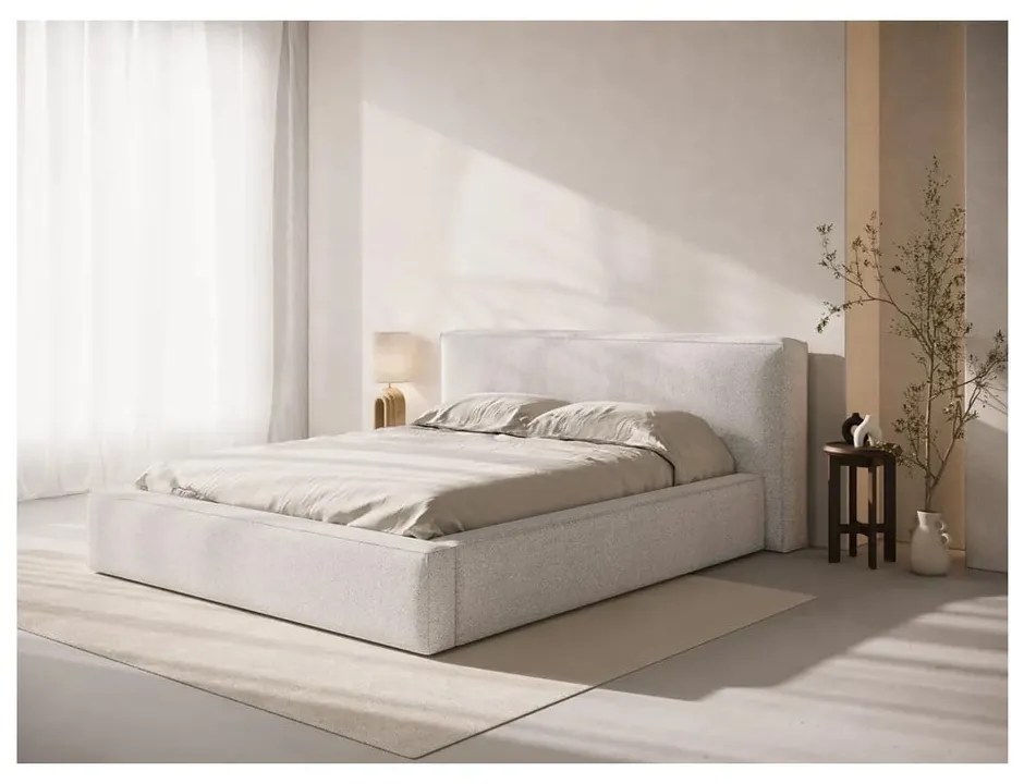 Letto matrimoniale imbottito grigio chiaro con contenitore con rete inclusa 200x200 cm Simon Olivia – Micadoni