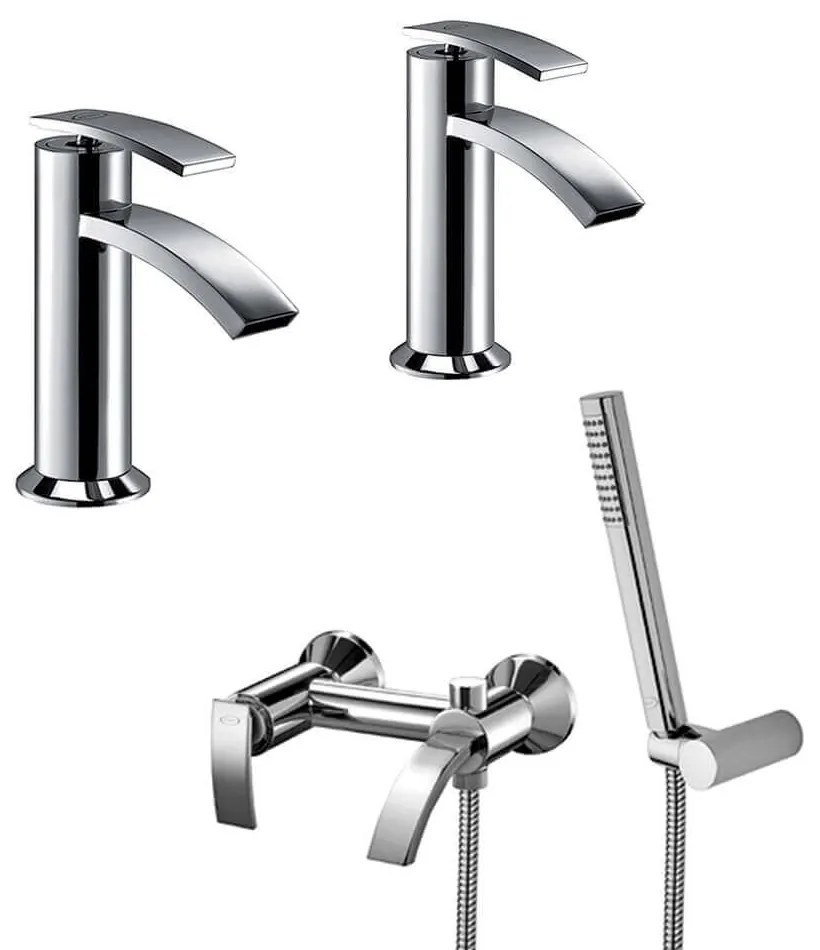 Set miscelatori lavabo + bidet + gruppo vasca Jacuzzi | rubinetteria Ray ottone cromato per piletta click clack