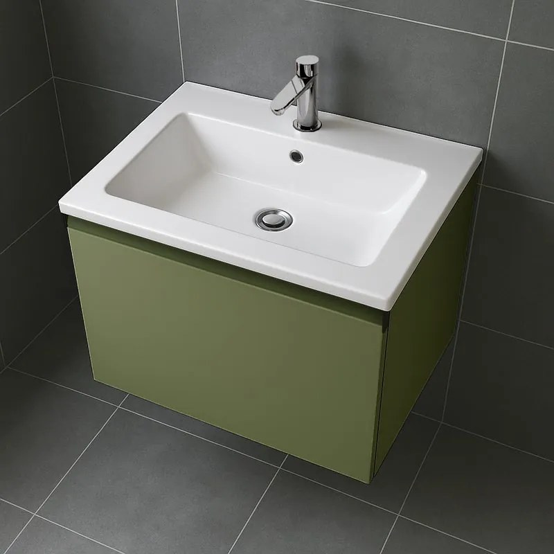 Mobile da bagno sospeso sotto lavabo L 59.5 x H 40 x P 45.5 cm verde salvia opaco, 1 cassetto Fusion