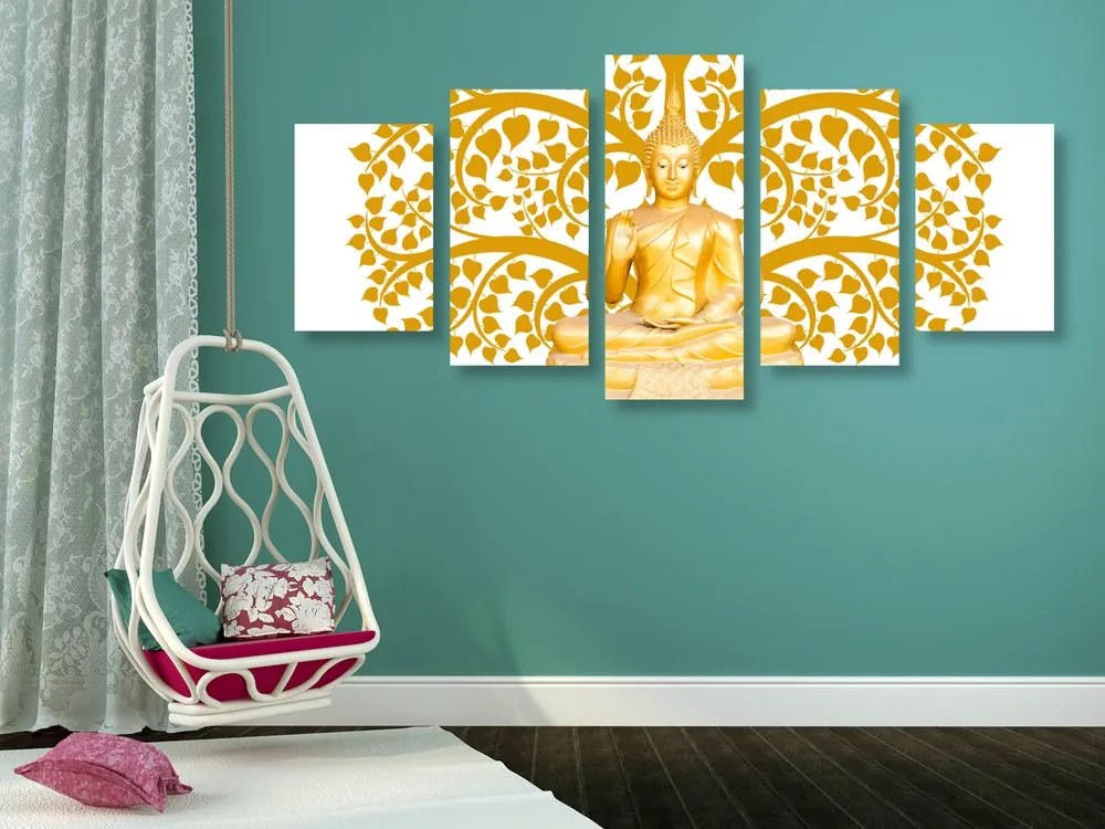 Quadri 5 pezzi – Buddha con l'albero della vita