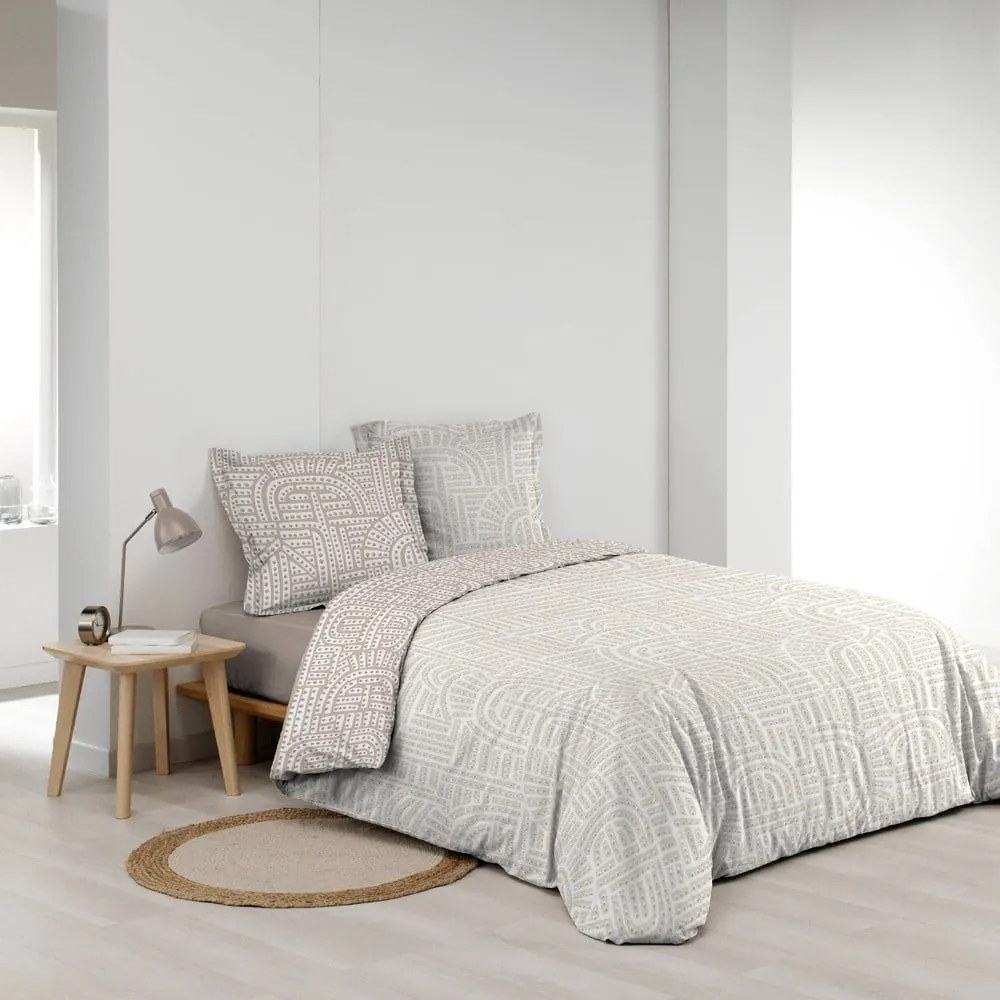Set copripiumino e federa bianco/beige in percalle di cotone per letto matrimoniale ed esteso 240x220 cm Eliot – douceur d'intérieur