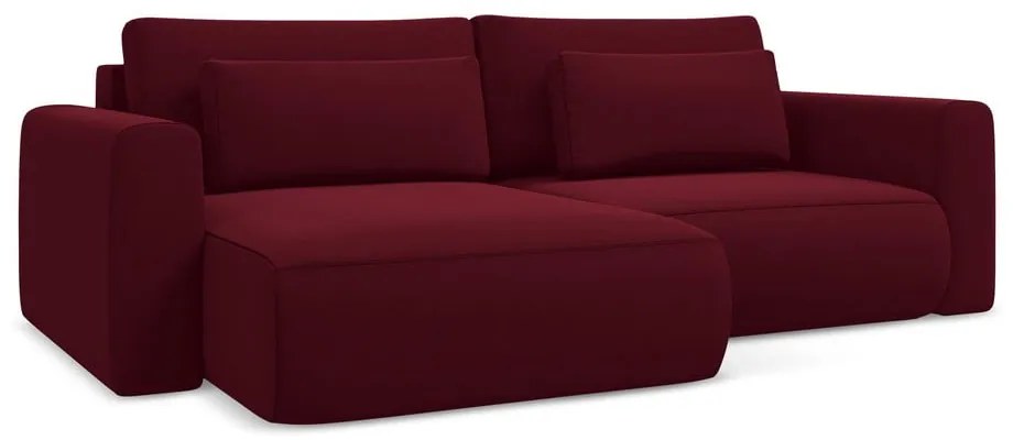 Divano angolare burgundy allungabile/con contenitore (con penisola a sinistra/con chaise lounge) con rivestimento in velluto Kapua – Makamii