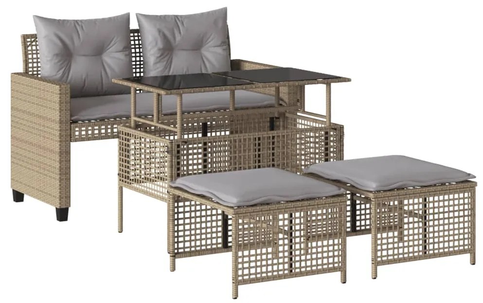 Set divano da giardino 4 pz con cuscini beige polyrattan vetro