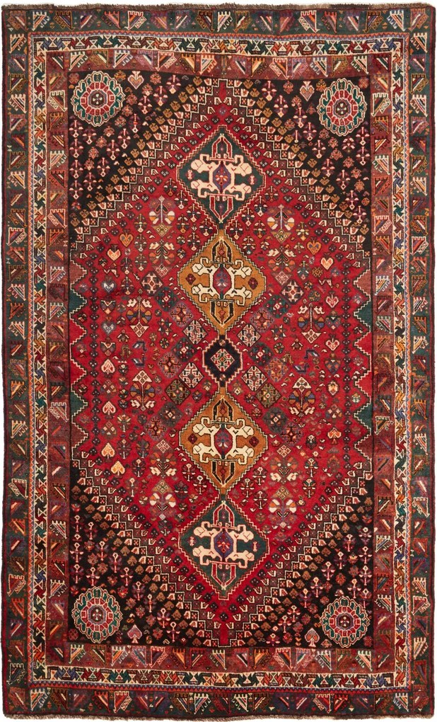 Shiraz Tappeto 270x160 Rosso (Iran) Annodato A Mano