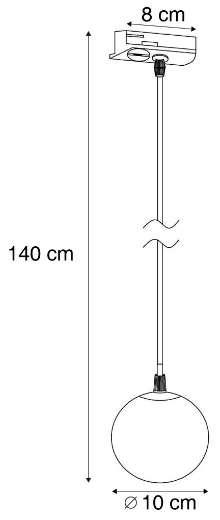 Lampada a sospensione moderna nera con vetro bianco per sistema a binario monofase - Iconic Perle