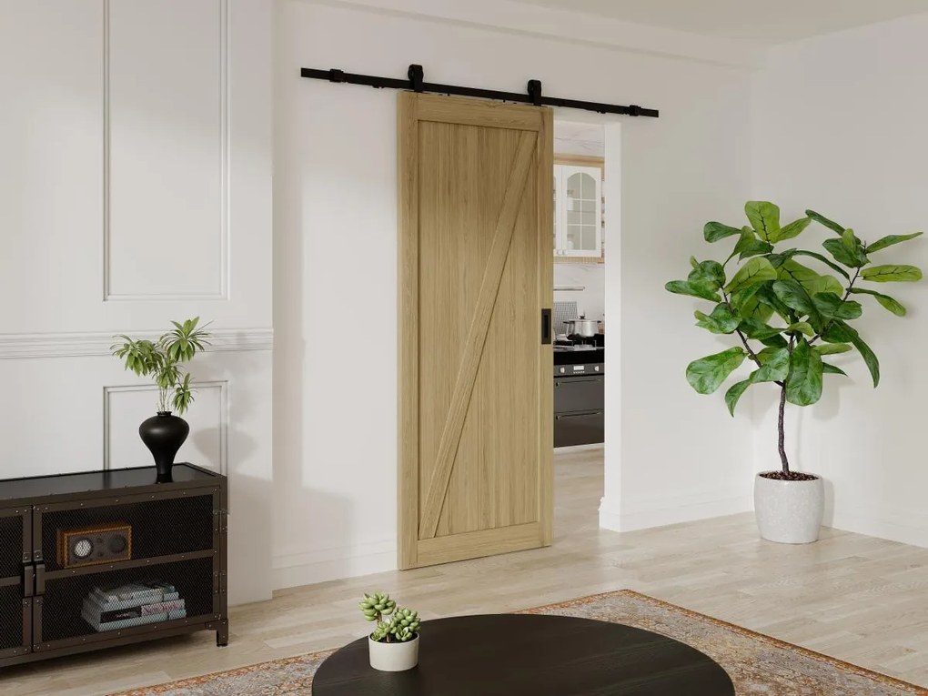 Porta scorrevole con sistema esterno muro H205 x L93 cm  in Legno e MDF Naturale chiaro - BALERMA