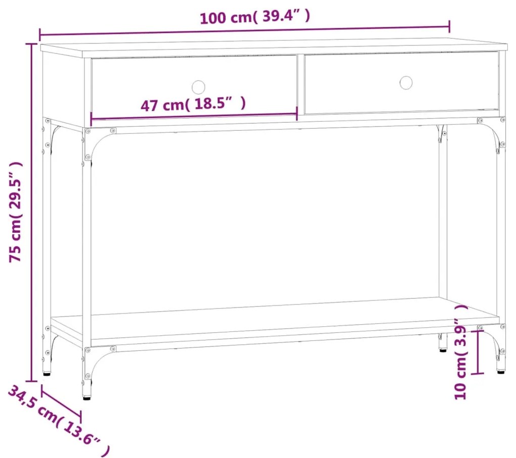 Tavolino Consolle Grigio Sonoma 100x34,5x75cm Legno Multistrato