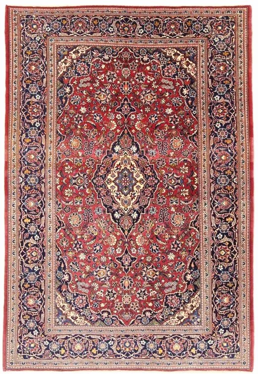 Kashan Tappeto 140 x 220 Rosso (Iran) Annodato A Mano