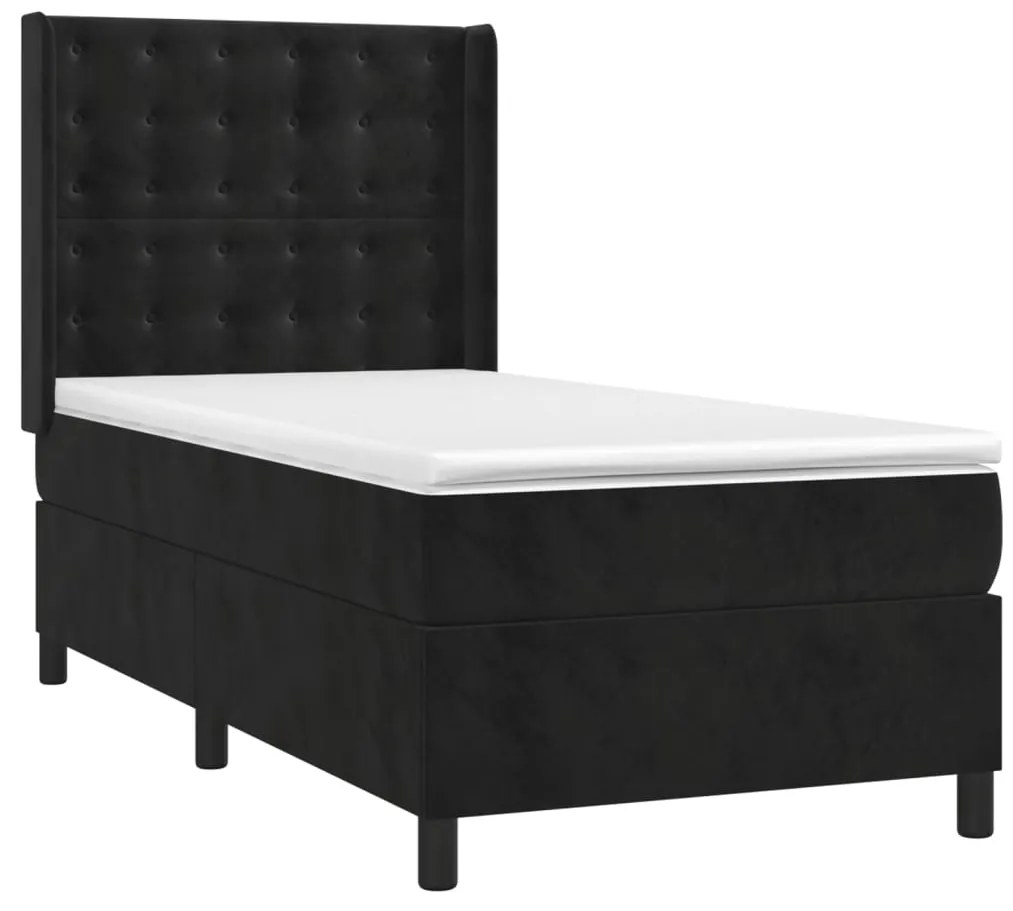 Letto a molle con materasso e led nero 90x190 cm in velluto