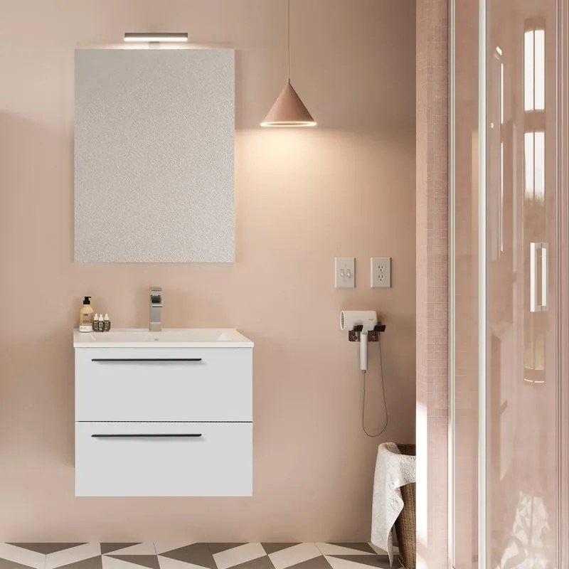 Mobile da bagno sospeso sotto lavabo L 60 x H 55 x P 45 cm bianco laccato opaco, 2 cassetti VISOBATH Mia