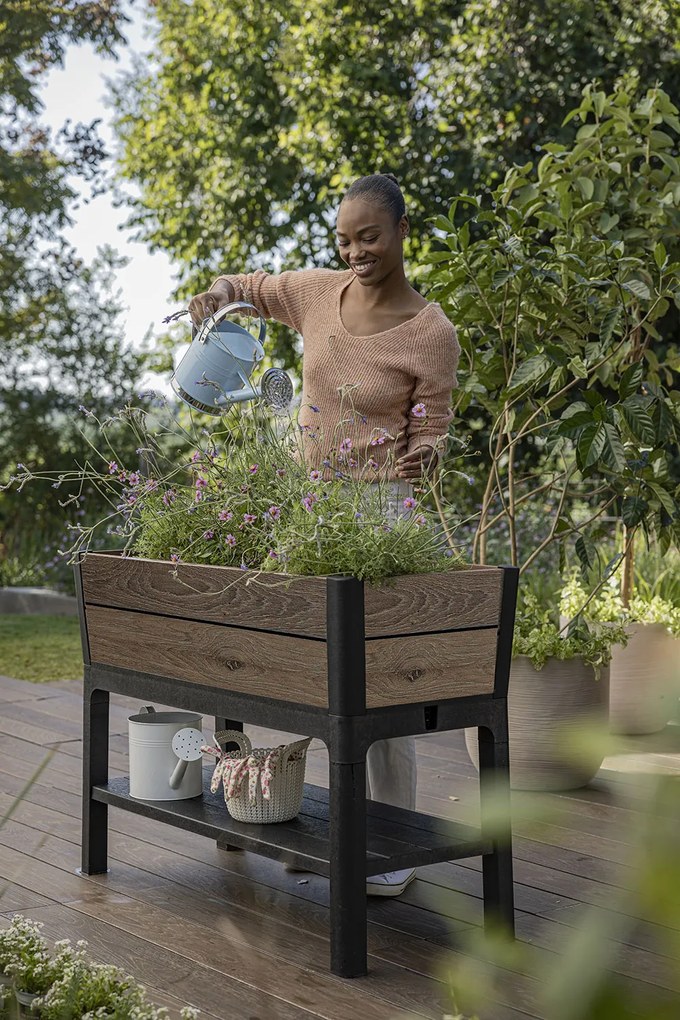 Orto Rialzato Rettangolare 113x48x79,5 cm Keter Deco Elevated Garden Bed Marrone Effetto Legno Noce...