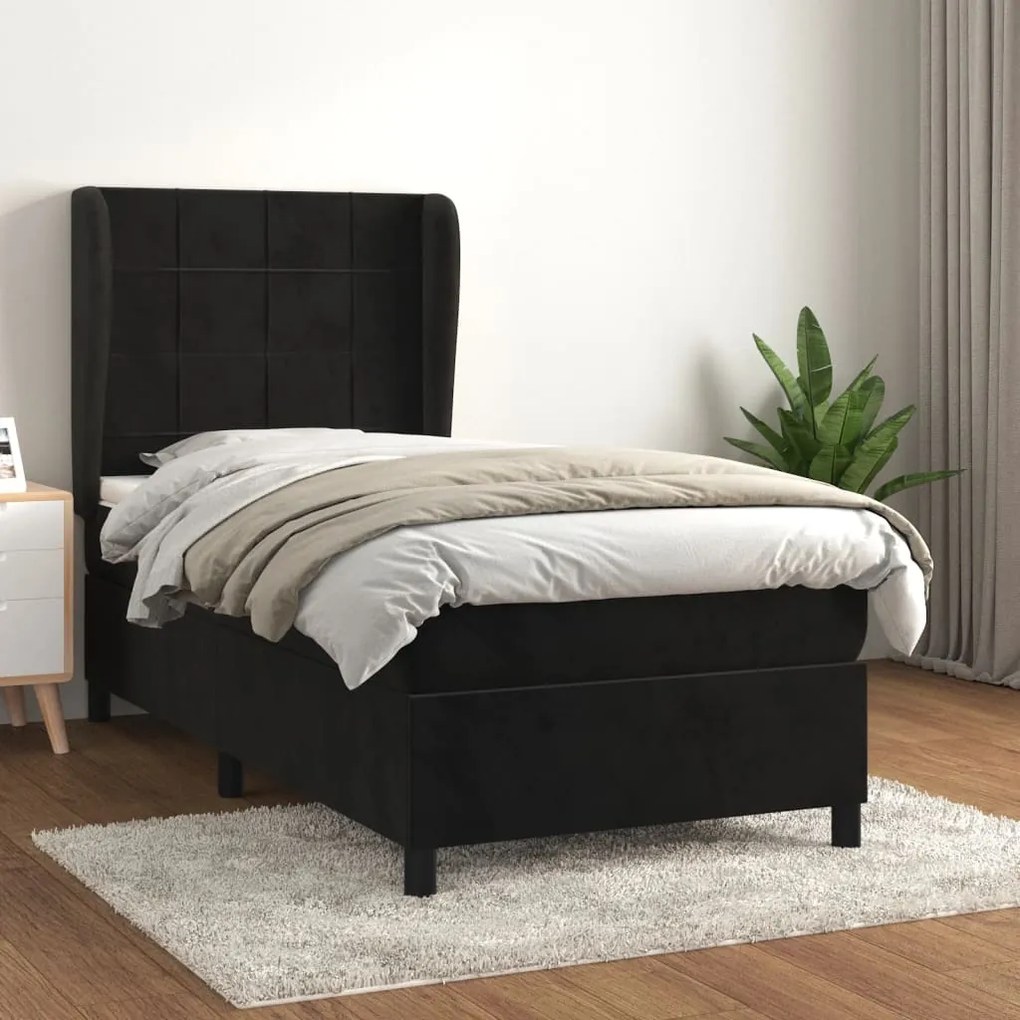 Giroletto A Molle Con Materasso Nero 90x200 Cm İn Velluto /