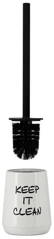 Portascopino da appoggio linea Wash in ceramica bianco con scritte nere