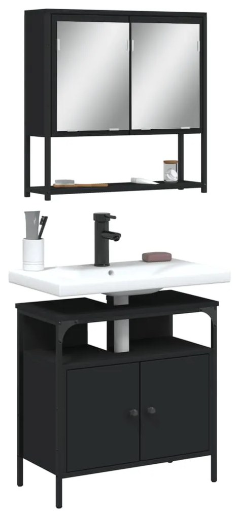 Set Mobili Da Bagno 2 Pz Nero İn Legno Multistrato /