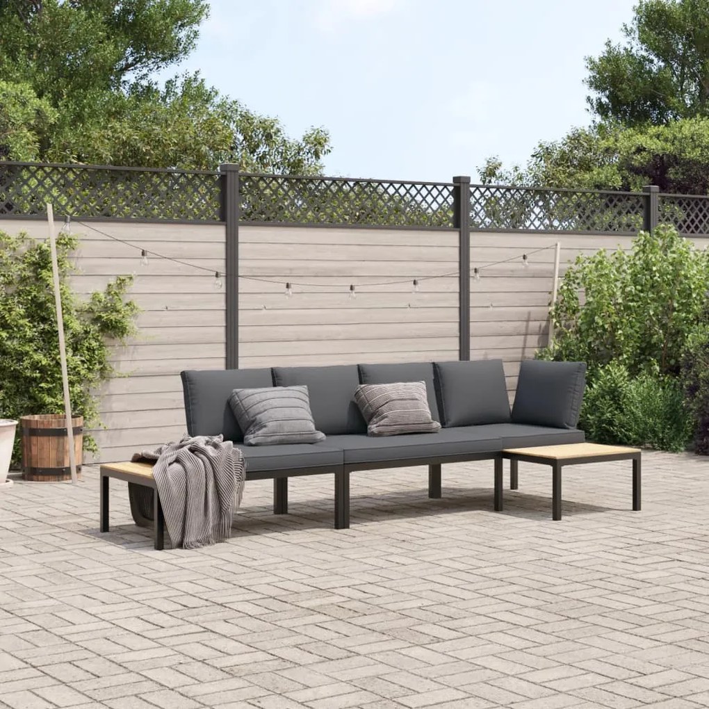 Set divani da giardino 3 pz con cuscini in alluminio nero