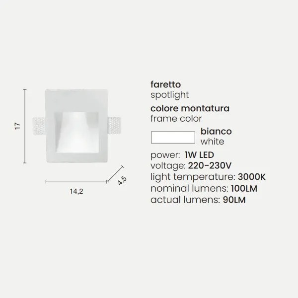 Lampada faretto da incasso LED FUNKY in gesso verniciato Bianco 14x17 cm