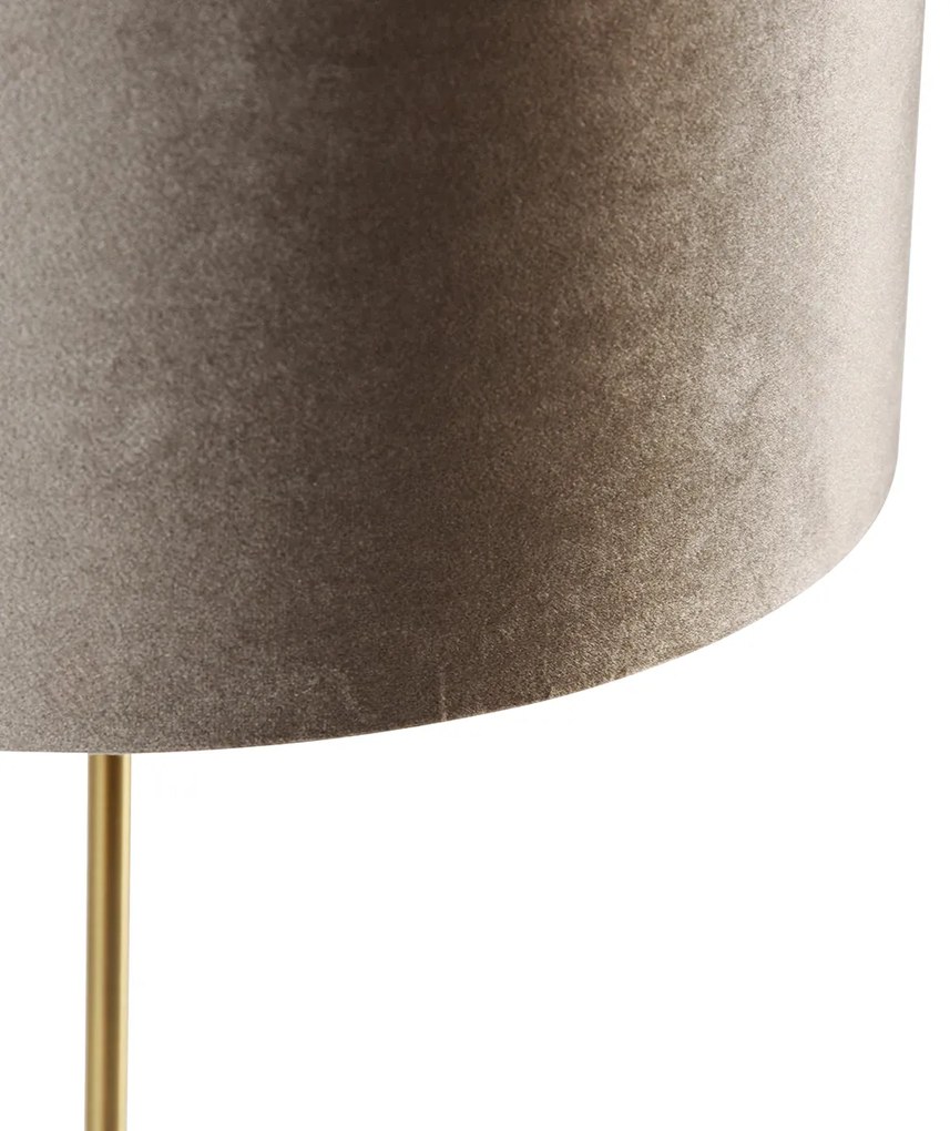 Lampada da tavolo ottone con paralume in velluto tortora 35 cm - Kaso