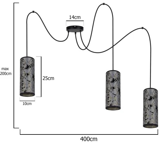 Lampadario a sospensione con filo AVALO 3xE27/60W/230V ragno grigio/nero