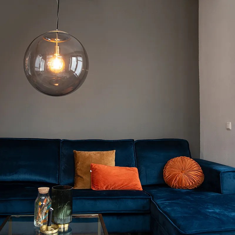 Lampada a sospensione moderna ottone con vetro fumé 50 cm - Ball