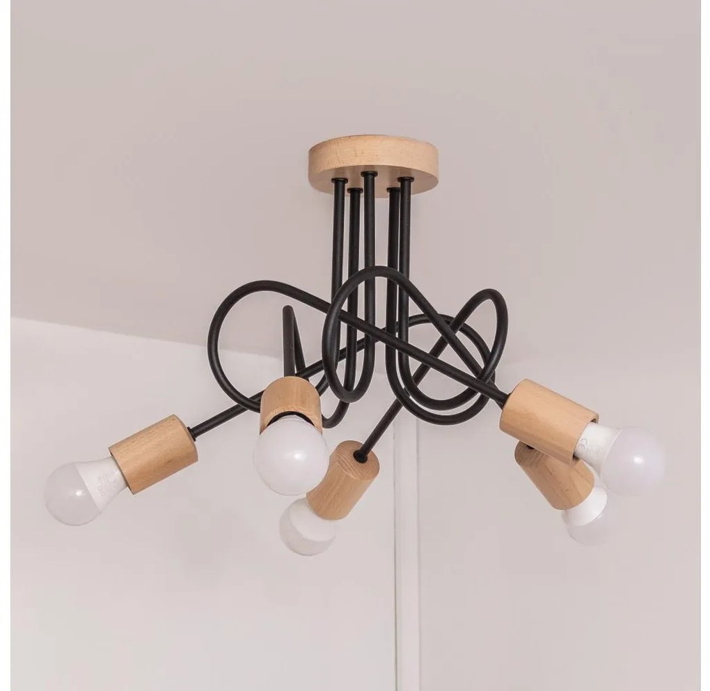 Lampadario a plafone OXFORD 5xE27/15W/230V, finitura pino/nero