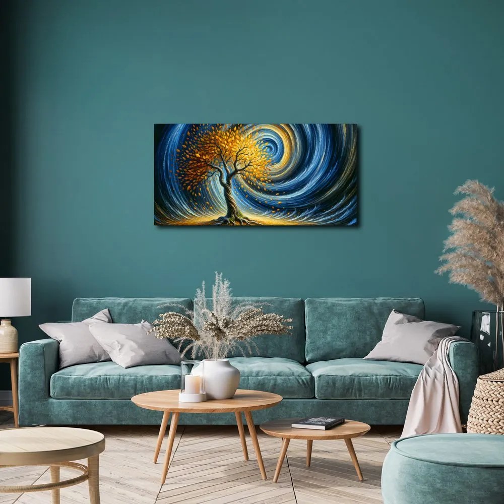Quadro su tela – Vortice magico con foglie dorate