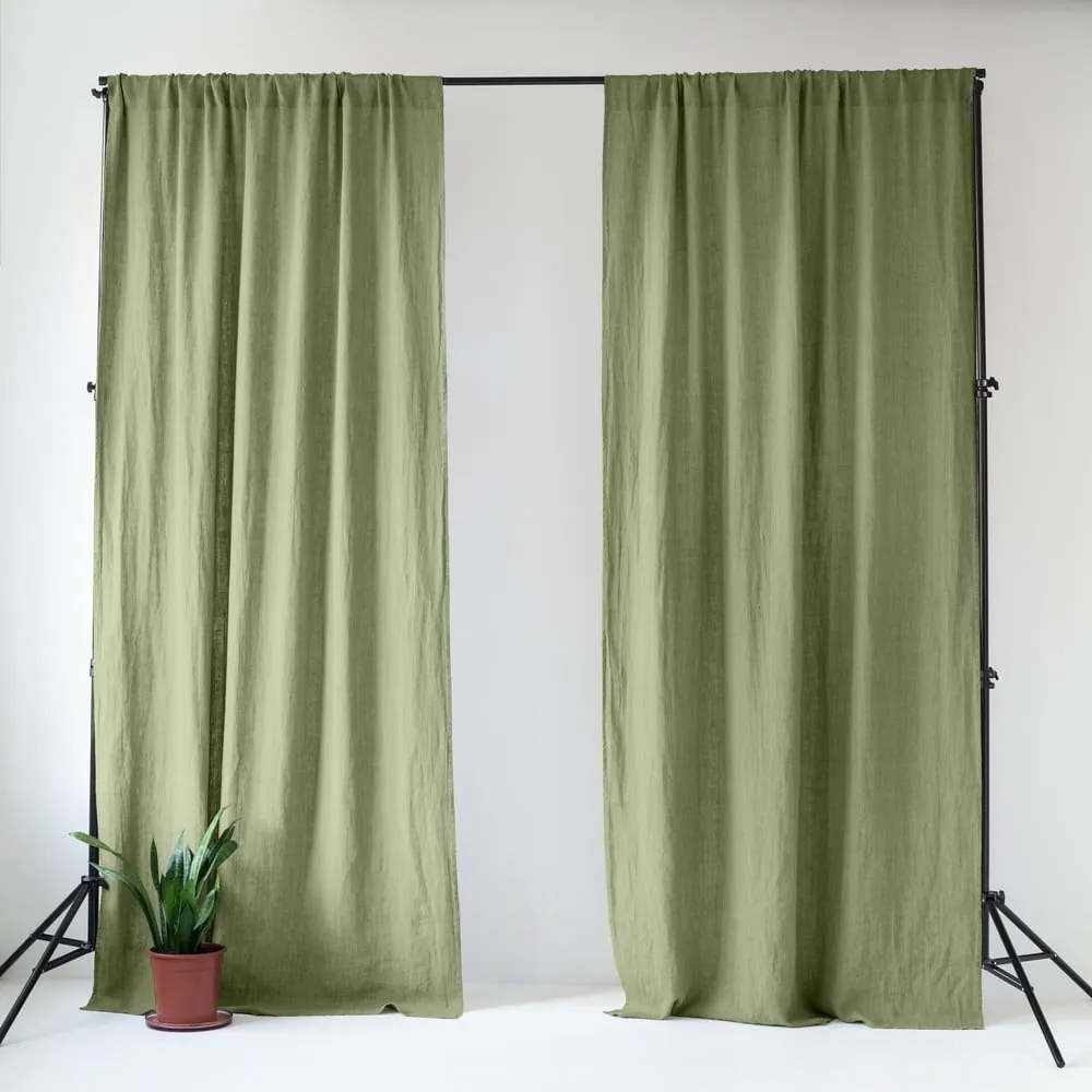 Tenda verde chiaro in lino 140x300 cm Sage – Linen Tales
