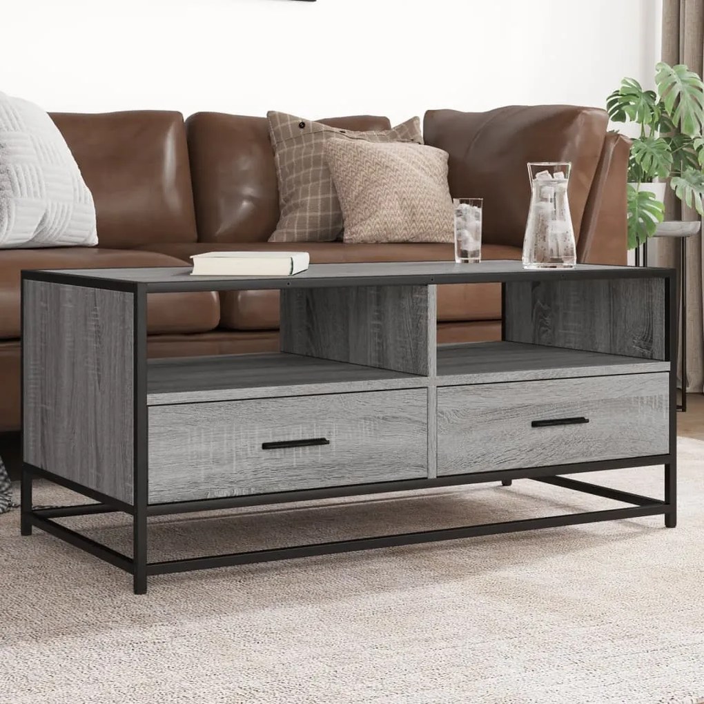 Tavolino Grigio Sonoma 100x50x45 Cm Legno Multistrato E Metallo /