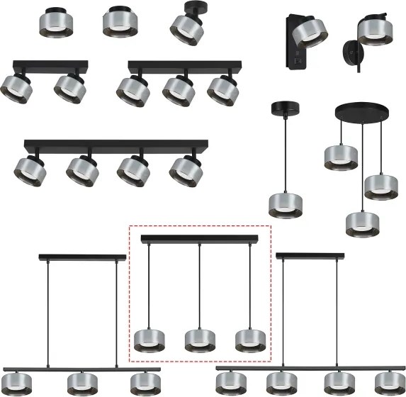 Brilagi - LED Lampadario a cavo AURA LUX 3xGX53/30W/230V nero/fumé