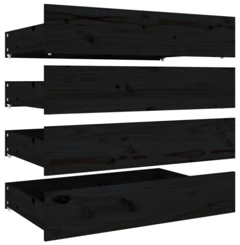 Cassettoni da Letto 4 pz in Legno Massello di Pino Nero