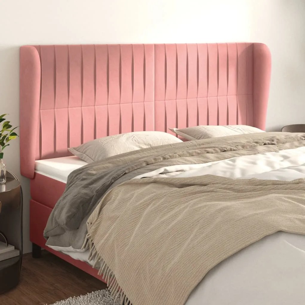 Testiera Ad Orecchio Rosa 163x23x118/128 Cm İn Velluto /