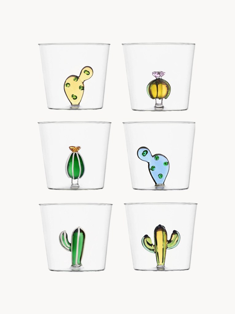 Set 6 bicchieri acqua in vetro borosilicato fatti a mano Desert Plants