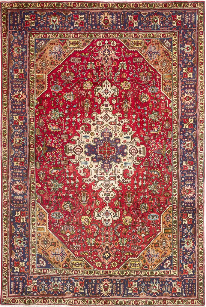 Tabriz Tappeto 300x200 Blu (Iran) Annodato A Mano