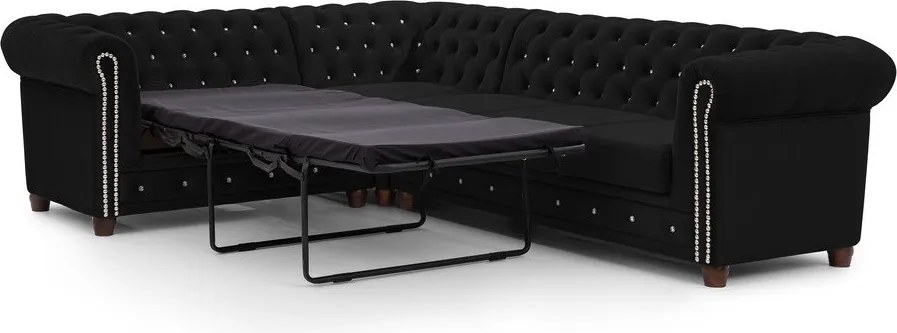 Divano angolare nero allungabile (con penisola a sinistra/a L) con rivestimento in velluto York Blik – Ropez