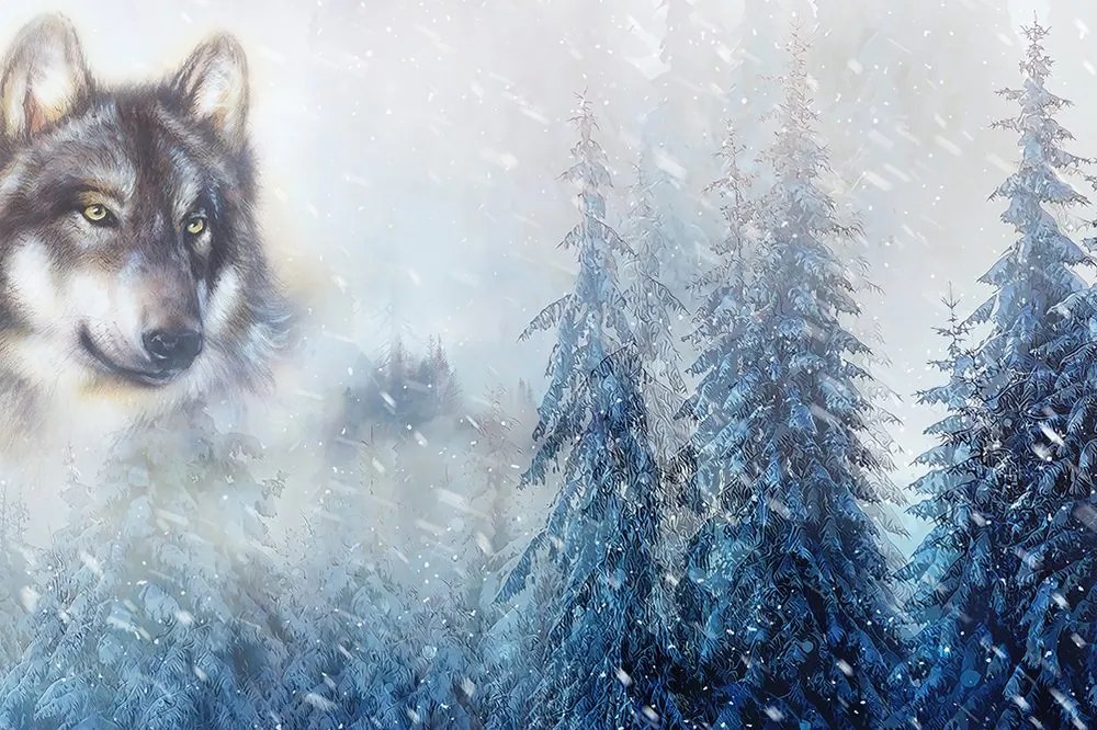 Carta da parati – Lupo in un paesaggio innevato