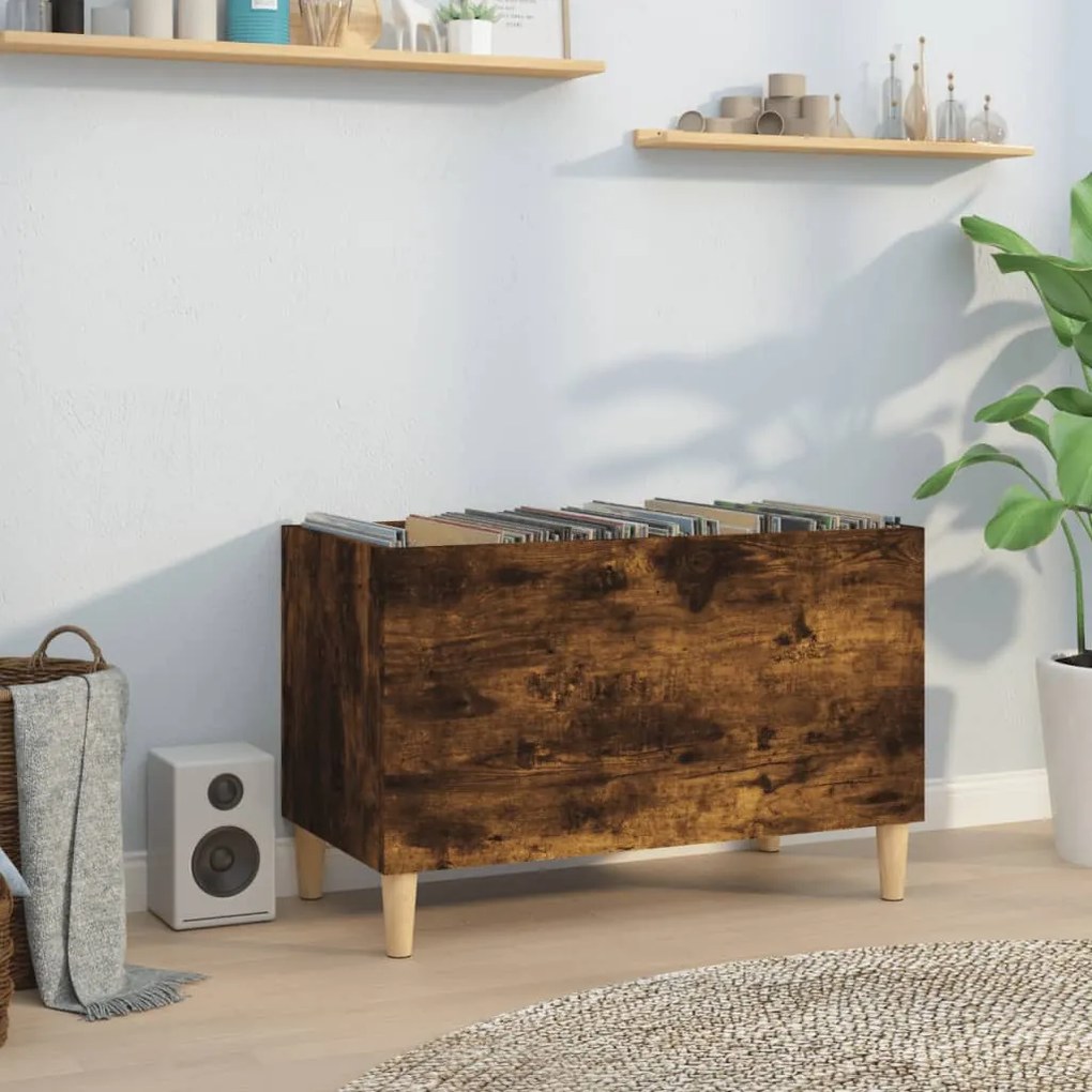 Mobile porta dischi rovere fumo 74,5x38x48 cm legno multistrato