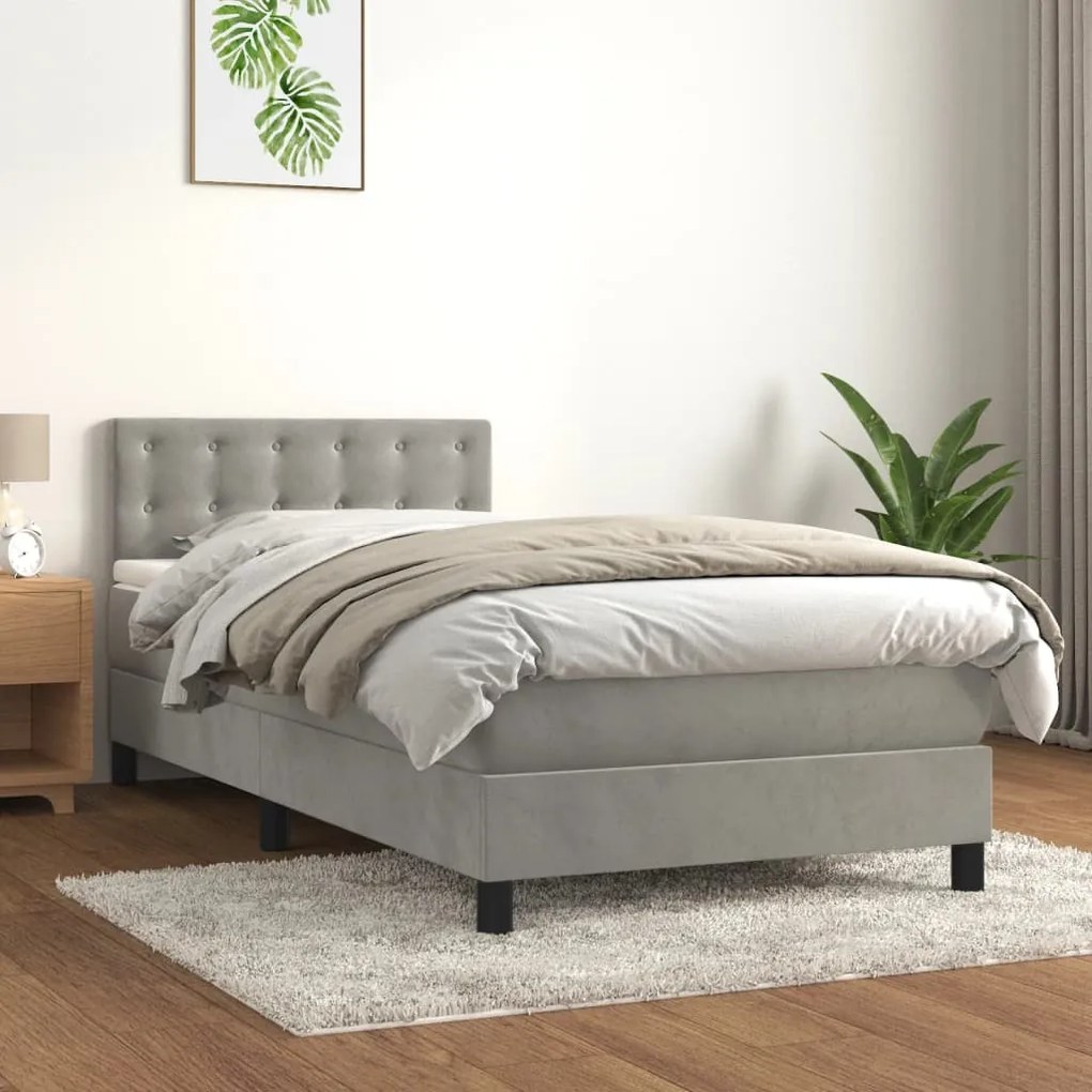 Giroletto A Molle Con Materasso Grigio Chiaro 90x190 Cm Velluto /