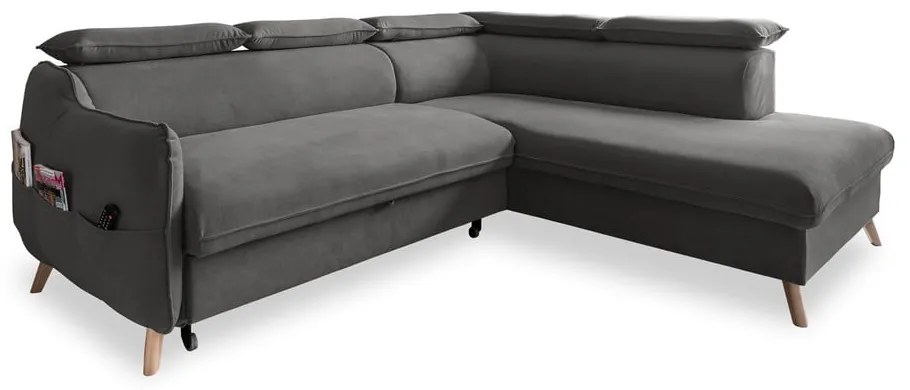 Divano letto angolare in velluto grigio scuro (angolo destro) Sweet Harmony - Miuform